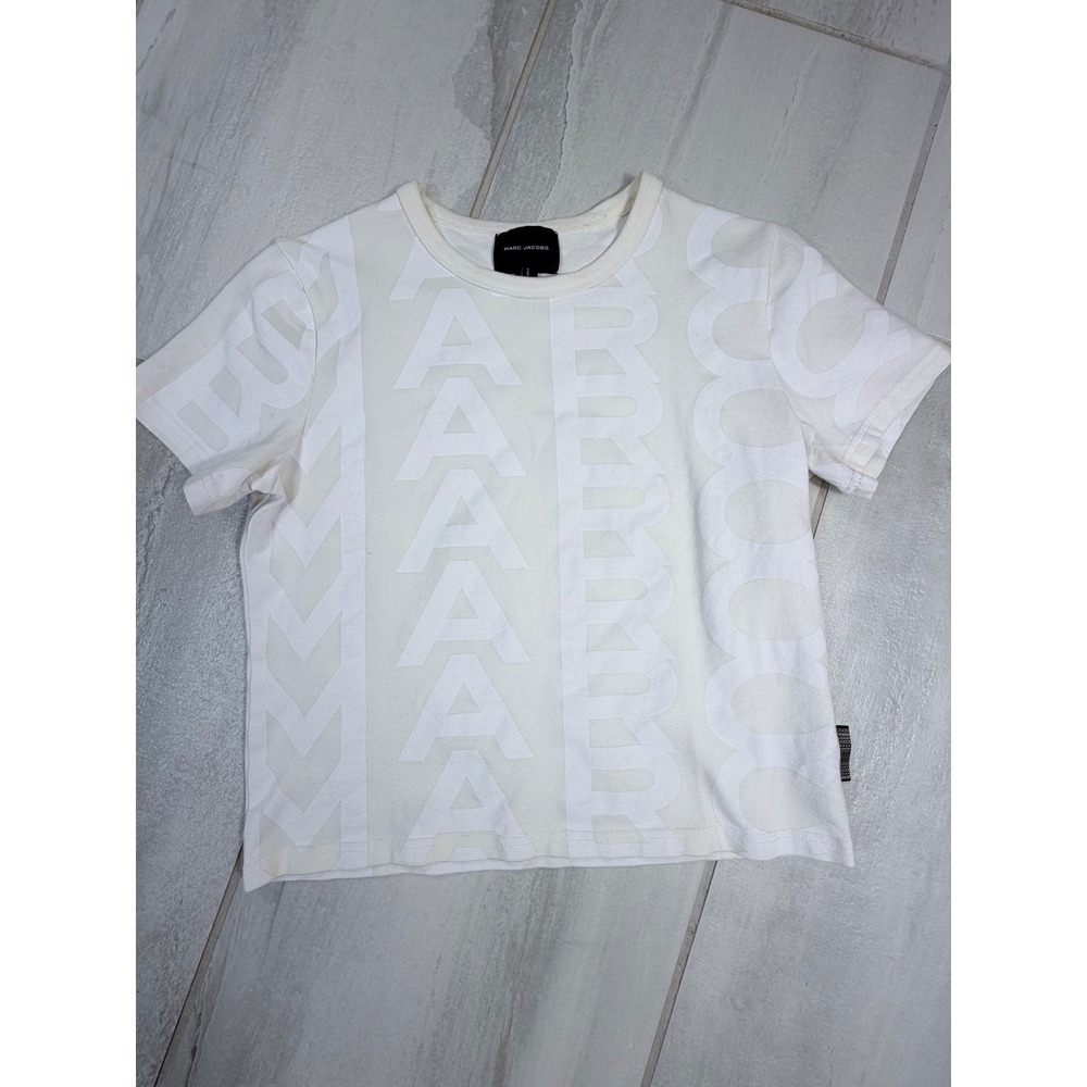 Marc Jacobs White Monogram Baby Tee C605P02PF22 Short Sleeve Logo Shirt Small